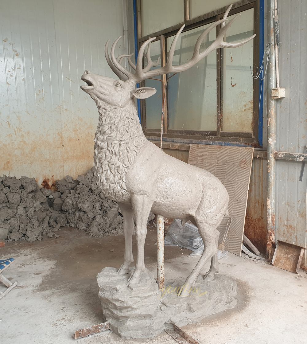 Bronze Elk Sculpture Clay Model- Bugling Stag with Antlers